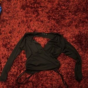 Nasty Gal Black Long Sleeve Wrap‎ Top